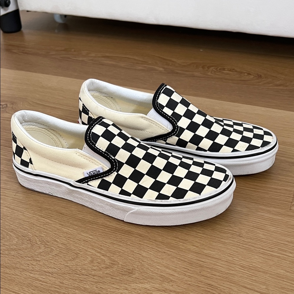 Vans Black and White Checkerboard Slip-Ons women’s size 7. Men’s size 5.5
